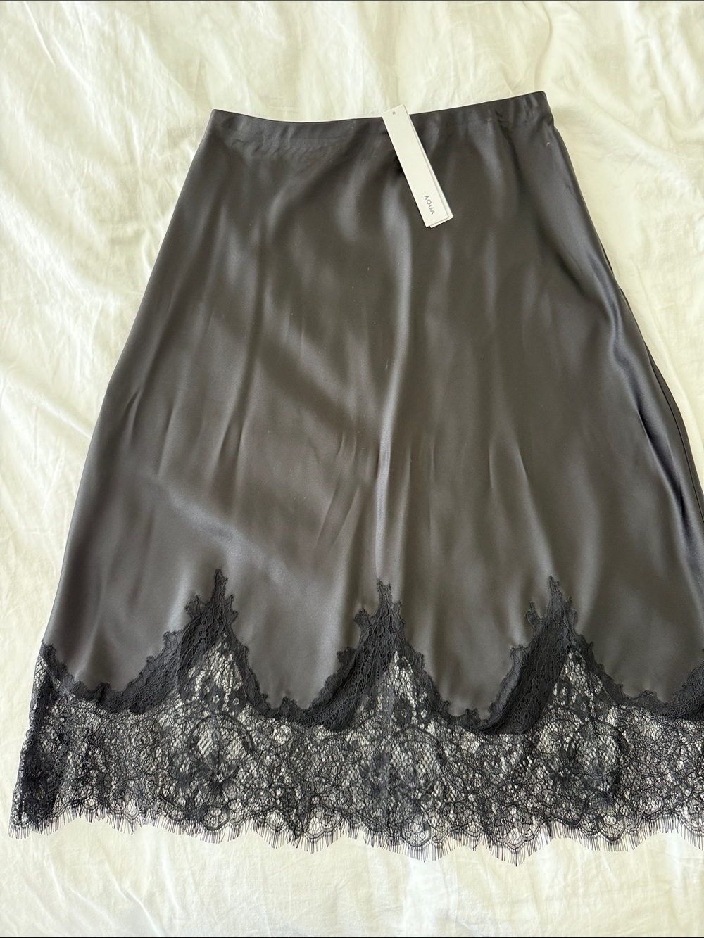 Aqua Black Lace-Trim Slip Skirt